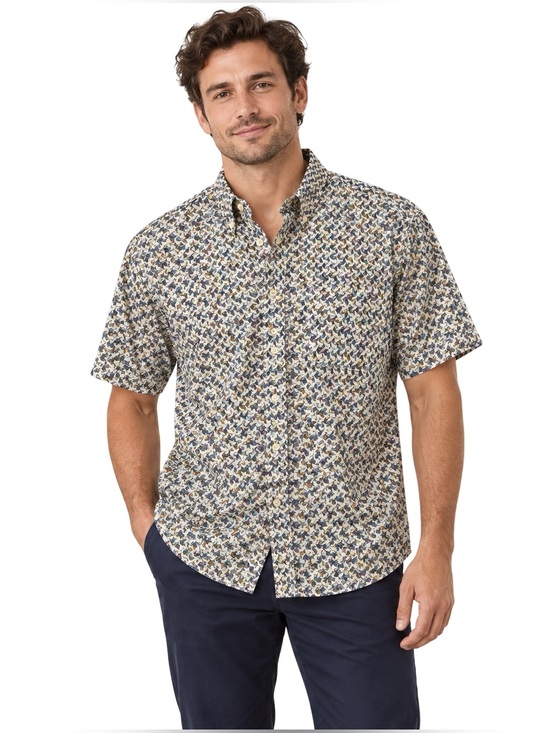 Viyella Other - Viyella Men’s L Bird Print 100% Cotton Short Sleeve Button-Down Made in Canada